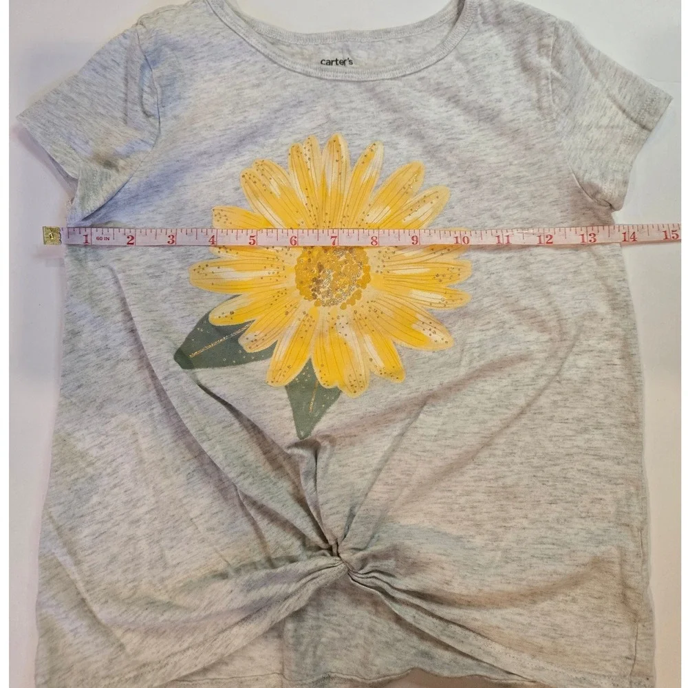 Carter's Kid's Gray‎ Twisted Hem T-Shirt Yellow Sunflower Graphic Size 7/7A